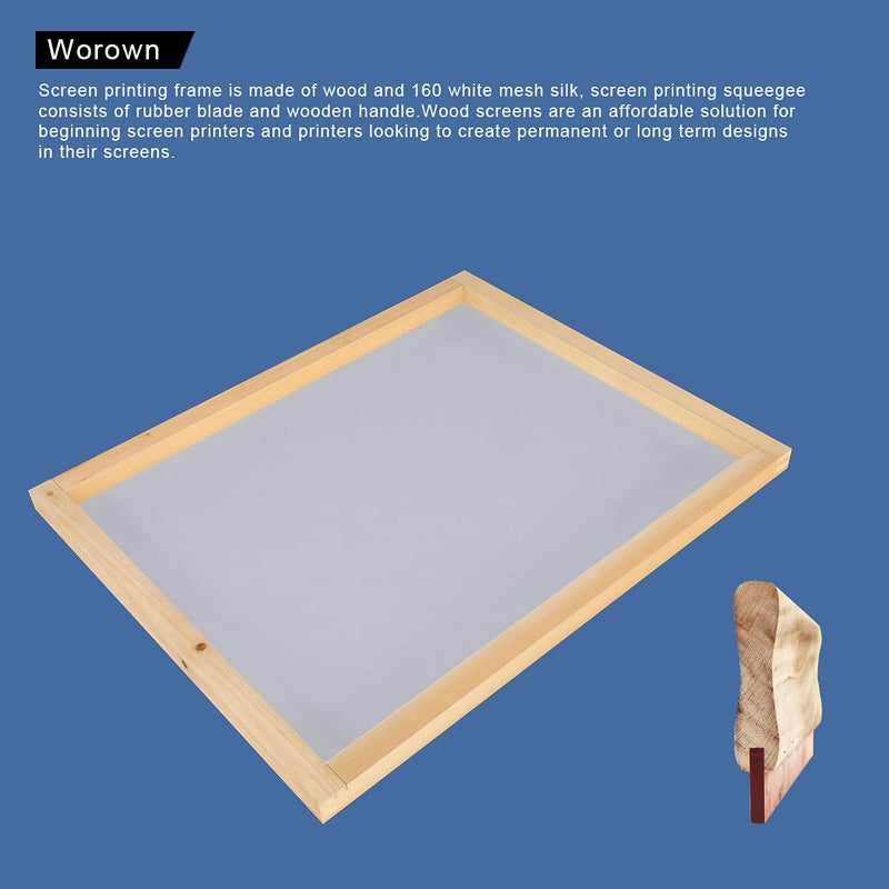 Worown 16 x 20 Inch Wood Silk Screen Printing Frame with 160 White Mesh and 1 Piece of 13.7 Inch Screen Printing Squeegee for Screen Printing - Image 5